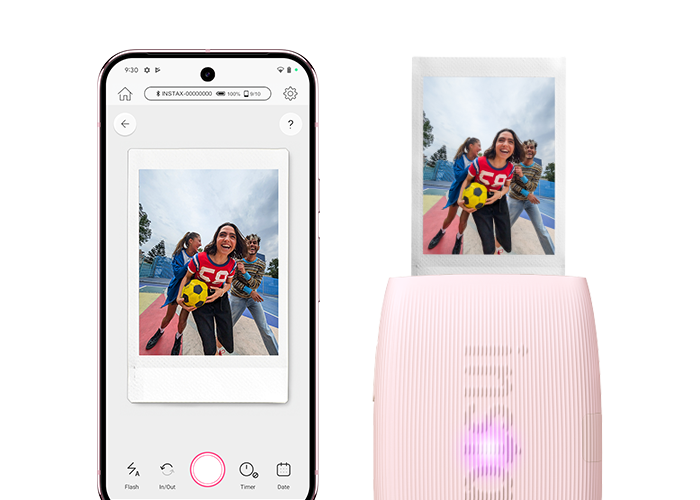 The Google Pixel 9 Pro and an instax™ photo printed from the instax mini Link 3™ Smartphone printer
